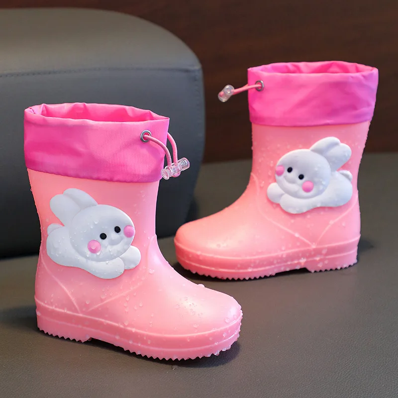 New Cute Cartoon Kids Rain Boots Boys Girls Rubber Rainboots With Inserts Waterproof Non-slip Water Shoes For Children