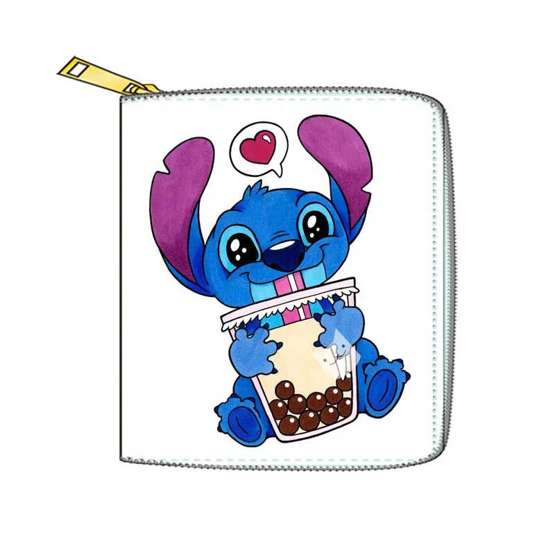 Porta carte Disney Stitch Stitch PU cerniera corta portafoglio piccolo ragazza ragazzo porta carte di cartone animato frizione