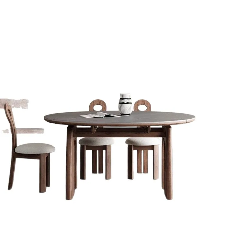 

French slate dining table household small apartment 2025 new foldable modern simple cream style