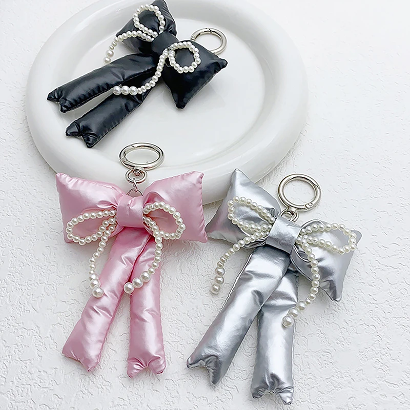 Y2K Korean 3D Bowknot Keychain Fashion Leather Pearl Bow Keyring Creative Key Holder Bag Pendant Handbag Charm For Girl Gifts