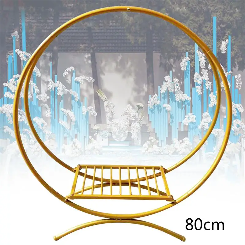 Ouro e prata duplo círculo casamento arco Rack, bolo Display Stand, balões e flor titular, fundo