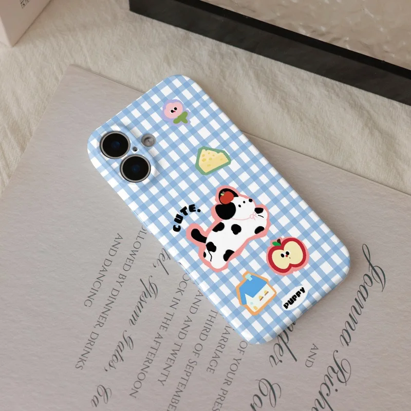 Funda de perro de dibujos animados a rayas azules y blancas para IPHONE 17 16ProMax 15 14 13 12 11 PRO XR acrílico TPU dos en uno fundas de teléfono magnéticas