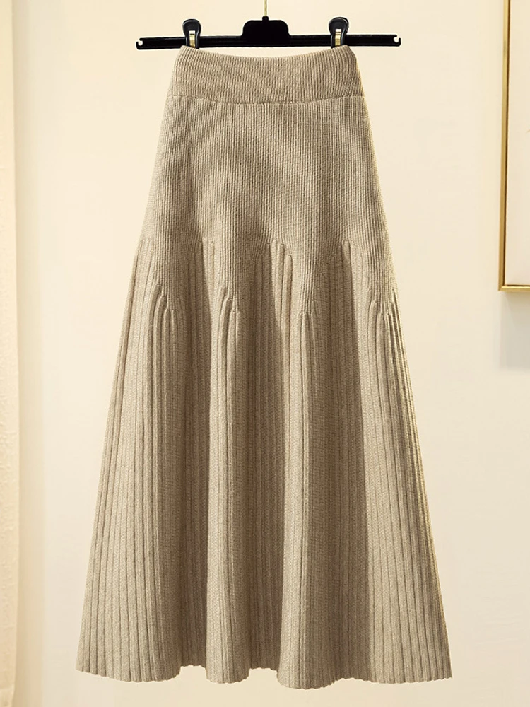 

Knitted Long Skirt Women Autumn Winter Midi Skirts Ladies Elegant Fashion A-Line Skirt Female Casual Loose All-Match Skirts