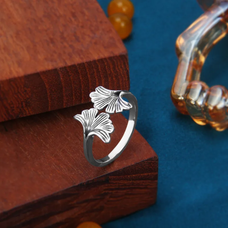 925 Sterling Silver Ginkgo Biloba Leaves Stackable Aesthetic Rings For Women Couple Luxury Jewelry Accessories Dropshipping