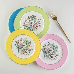 European bone china flower and bird dish Dim sum dish creative household ceramic dish salad dish breakfast dish