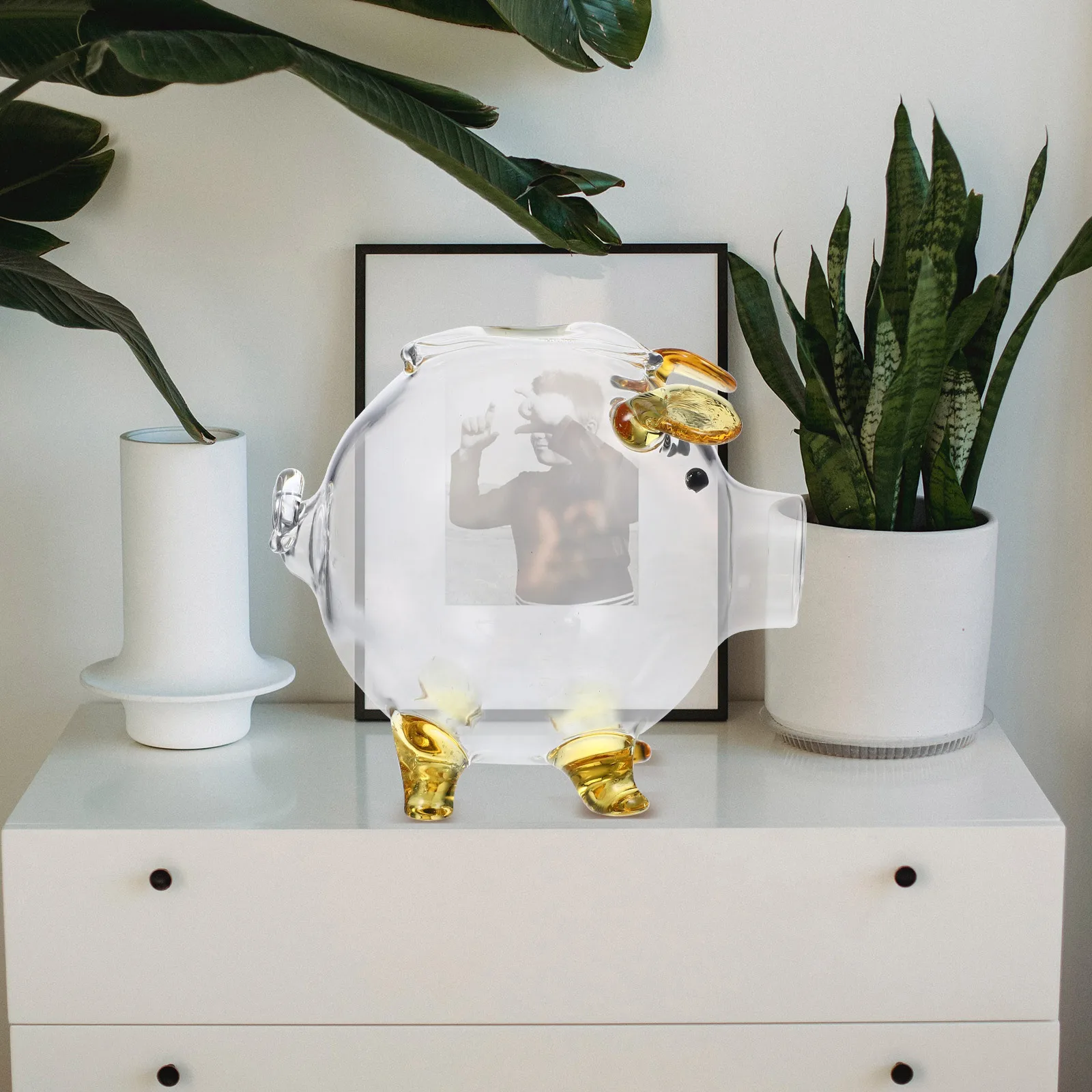 투명 돼지 저금통 고붕규산 유리 돼지 모양 동전 보관함 소녀들을 위한 창의적인 저금통 투명 데스크탑 장식