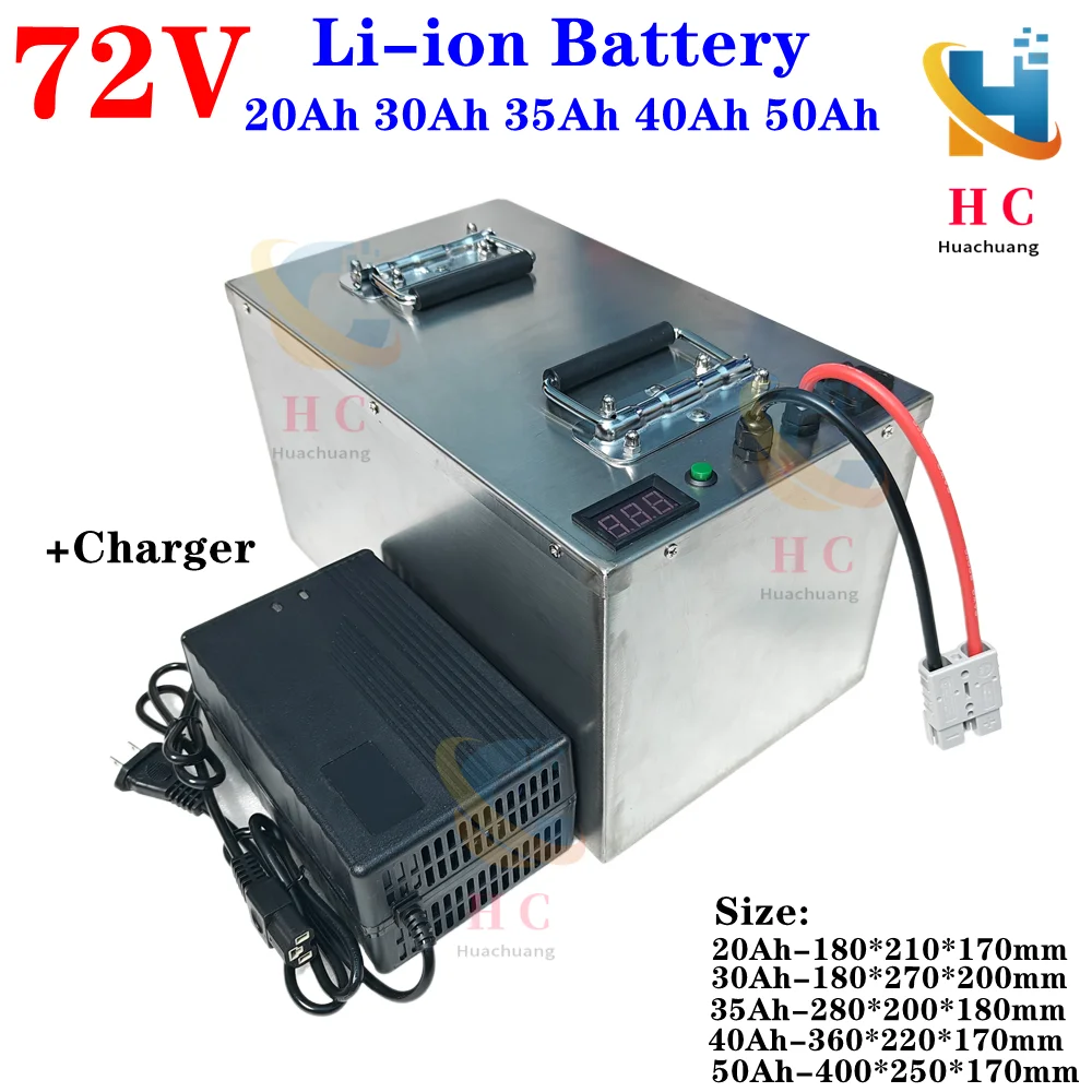 Escooter Battery 72V 20Ah 30ah 35ah 40ah 50ah Lithium Ion with BMS for Tricycle Motorcycle Scooter+Charger