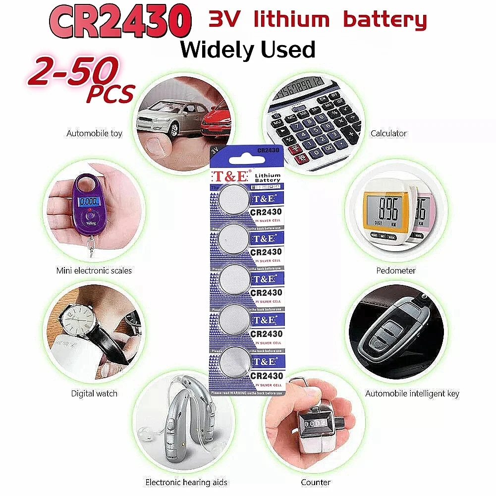 

2-50PCS CR2430 3V Lithium Battery CR 2430 DL2430 BR2430 280mAh Button Coin Battery for Key Fob Watch Alarm Clock Remote Control