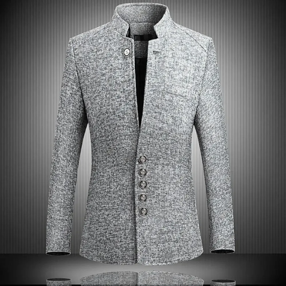 

Men Suit Coat Luxury Men Business Casual Solid Color Suit Jacket Oversize Coats Male Stand Collar Single Breasted Blazer