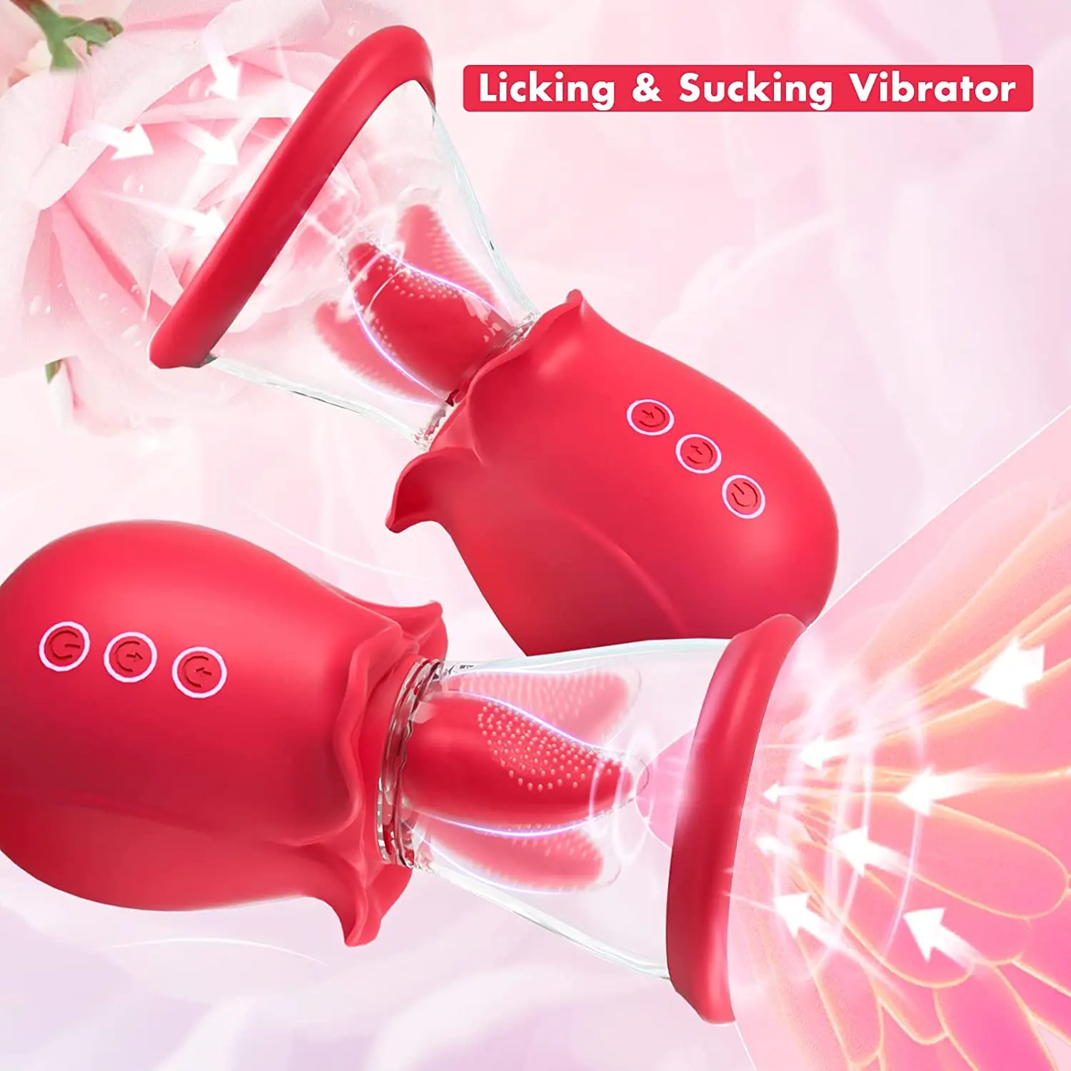 LICKLIP Rose Vibrators with Suction Cups Nipple Sucking Sex Toys for Woman G-Spot Tongue Licking Clitoris Stimulator Adult Gift