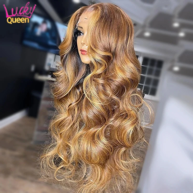 Honey Blonde Body Wave 13X4 HD Lace Frontal Wig Pre Plucked Highlight Color 13X6 Transparent Lace Front Human Hair Wig for Women