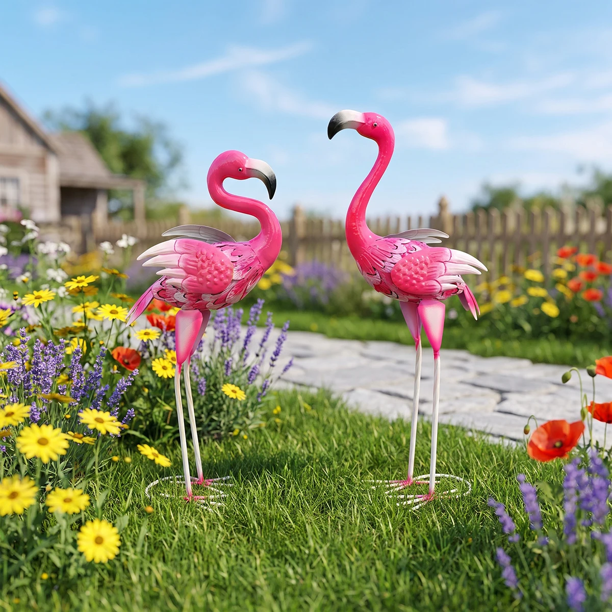 GEEYANG Large Metal Flamingo Garden Statue Sculpture - Indoor/Outdoor Yard Patio Lawn Decor Ideal Mother's Day Wedding Gift