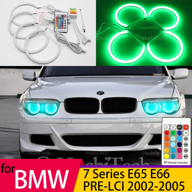 Multi Color Cotton LED Angel Eye Ring Remote Control for BMW 7 Series E65 E66 PRE FACELIFT 745i 745Li 760Li 760i 2002-2005