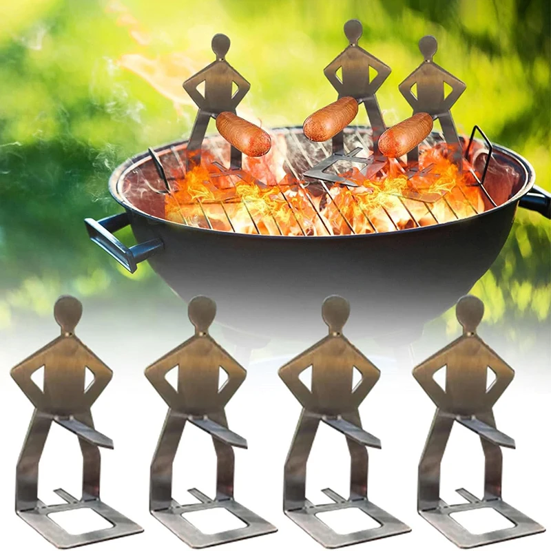 Funny Stainless Steel Portable Camping Backpack Rack People Sausage Stand For Outdoor Travel Summer Party Picnics Hotdog Holder