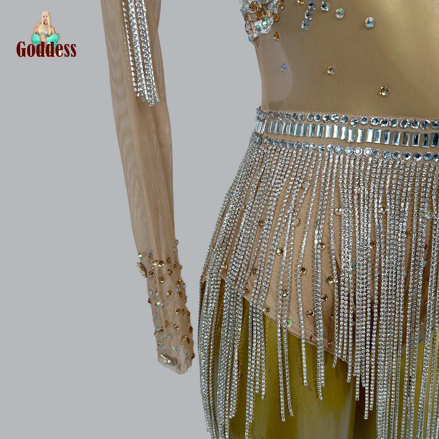 Leotardo de baile Latino de diamantes de imitación de lujo para mujer, body Sexy con borlas de diamantes de imitación, traje informal para espectáculo de escenario, vestido de fiesta de cumpleaños