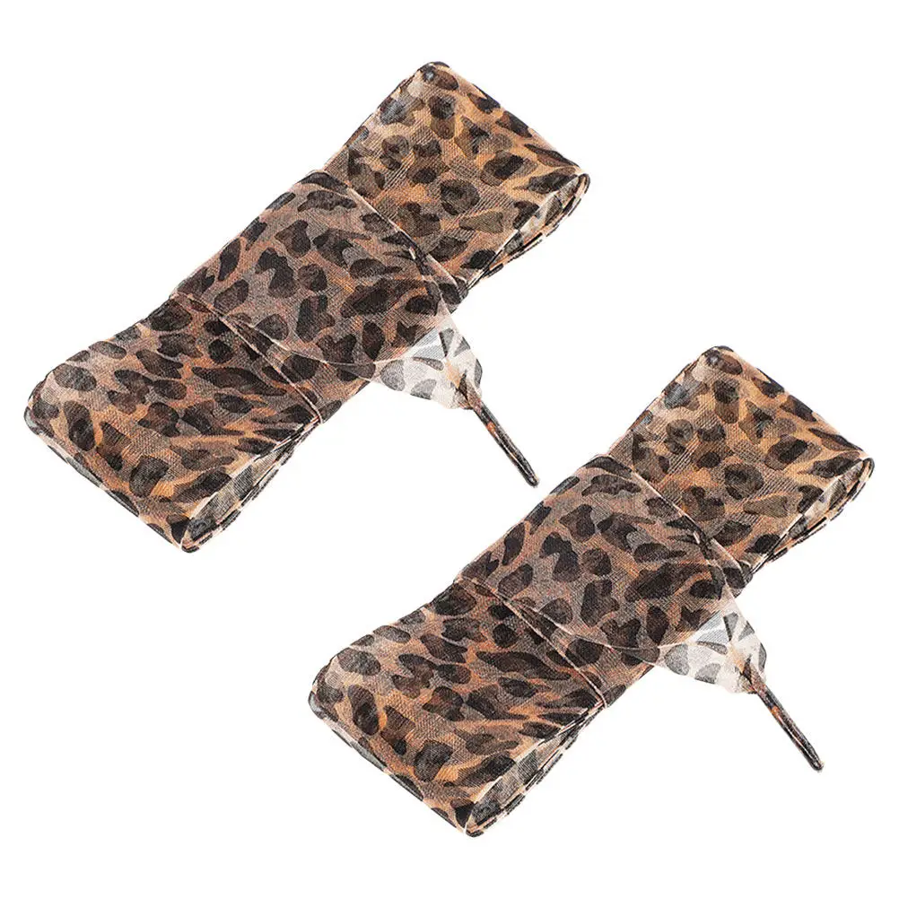 1Pair Cute Ribbon Shoelaces Wide Flat Shoelaces for Women Girls Decorative Leopard Print Animal Design Sneakers
