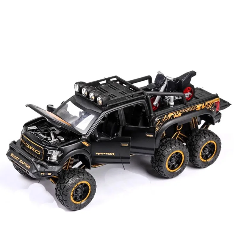 Original 1:28 Scale Ford Raptor Six Wheel Alloy Off-Road Vehicle Static Simulation Model Display Collection Souvenir Decoration