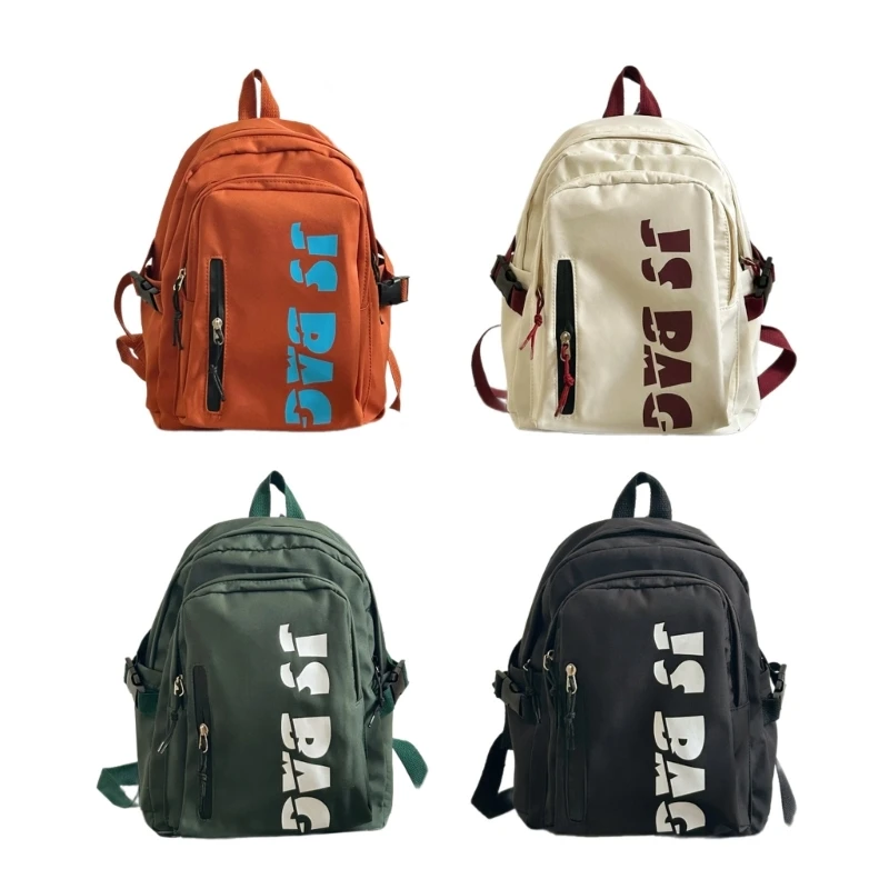 

Korean Women Mens Solid Color Large Capacity Backpack Harajuku Letter Print Zippered Student School Bag Casual Daypack