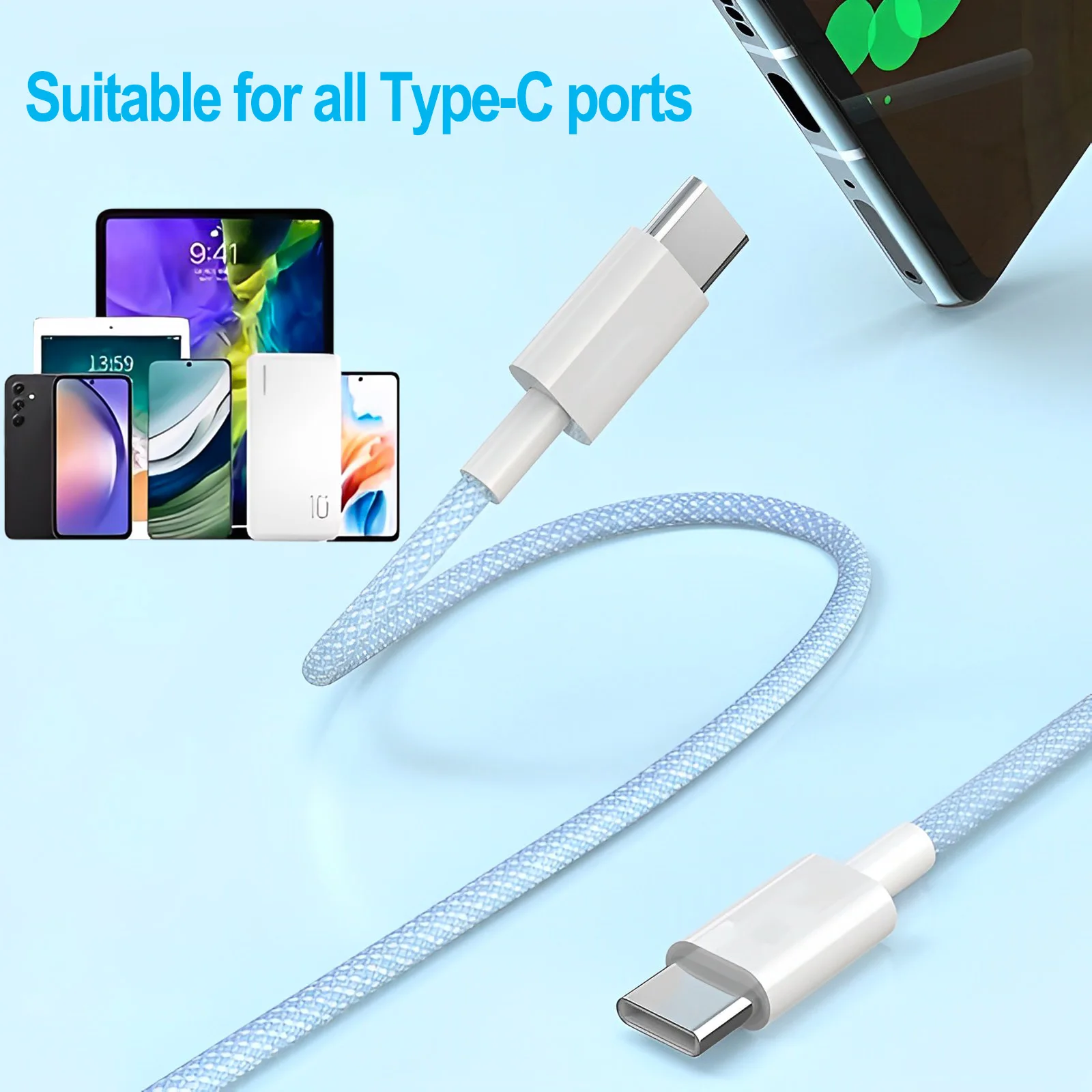 60W Type C To Type C Charging Cable Fast Charging Data Cable Nylon Braided Cable For iPhone 16 15 Huawei Xiaomi Samsung