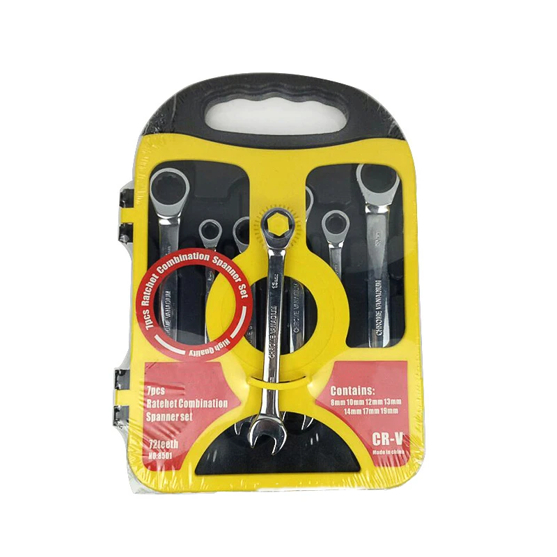Set of 7pcs Movable Head Fixed Head Dual Purpose Ratchet Wrench Opening Torx Quick Machine Auto Repair Wrenches Spanner 8-19 mm