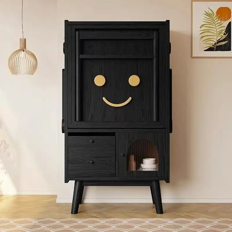 خزانة جانبية من الخشب الصلب - مخزن بوفيه نورديك مع أدراج وباب منزلق، وحدة تخزين موفرة للمساحة لغرفة الطعام والمطبخ