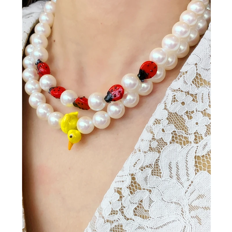 Fashion Pearl Necklaces Colorful Beaded OT Buckle Duck Insect Clavicle Chain for Women Girls Boho Travel Jewelry HUANQI 2022.