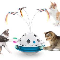 3 in 1 Automatic Cat Toy Electric Fluttering Butterfly + Rotating Track Balls + Ambush Feather, Interactive Fun Pet Toys Indoor