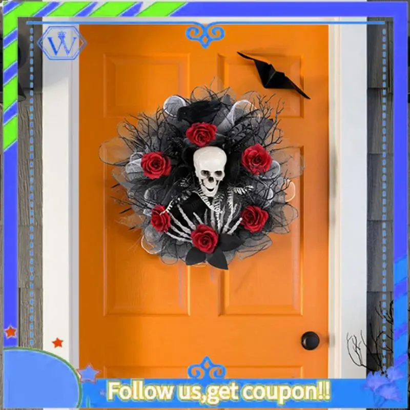 

Easy To Use Halloween Rose And Skull Tulle Wreath Adjustable Headband Halloween Wreaths For Front Door For Party Costume