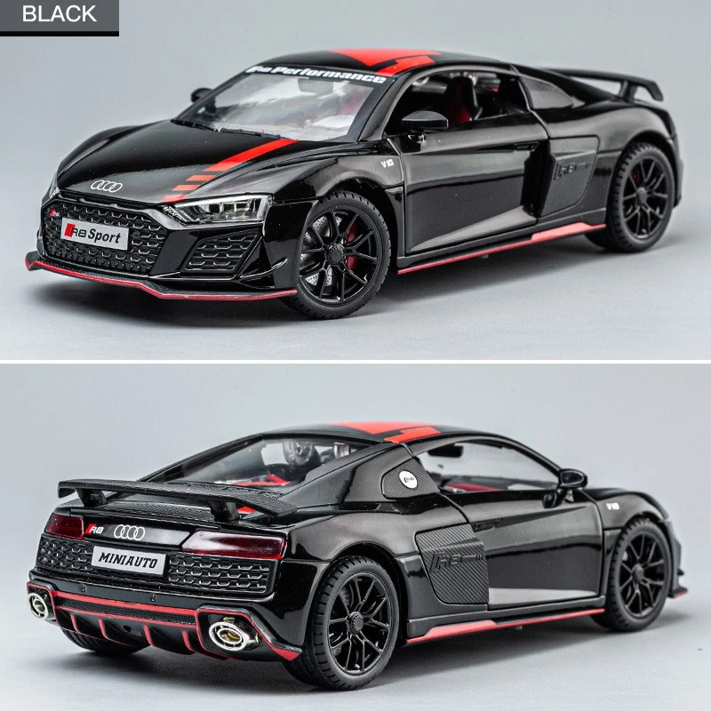 Modèle de voiture en alliage R8, voiture de sport sur piste avec son et lumière, cadeau pour garçon, modèle de voiture jouet, collection d'ornements de salon