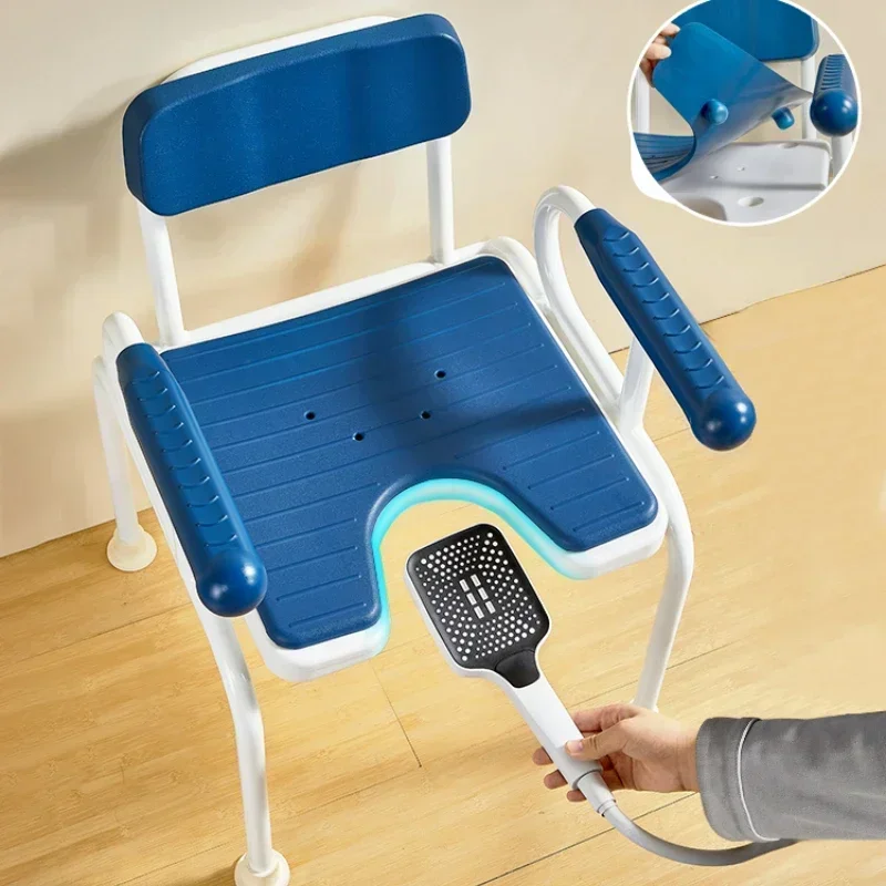 Elderly Double Leg Folding Seat, U-Shaped Bath Board, PU Armrest, Non-Slip Shower Stool, Pregnant Mobility Aid, Bath Seat