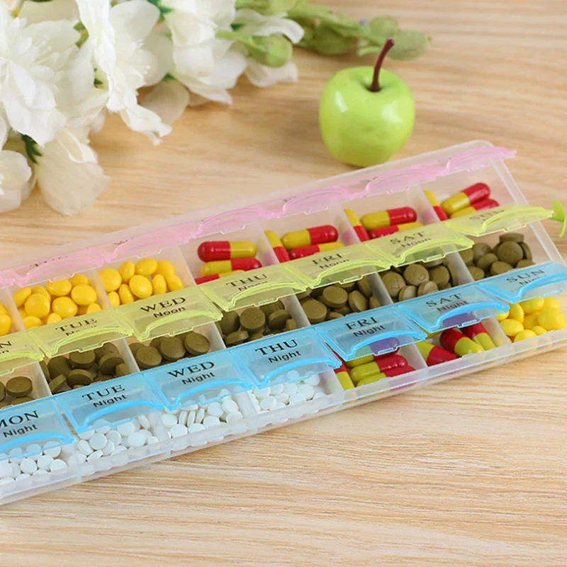 3Rows(21Grids) 7 Days Weekly Pill Case Medicine Tablet Dispenser Carry Pill Box Splitters Pill Storage Supplies Health Care Boxs