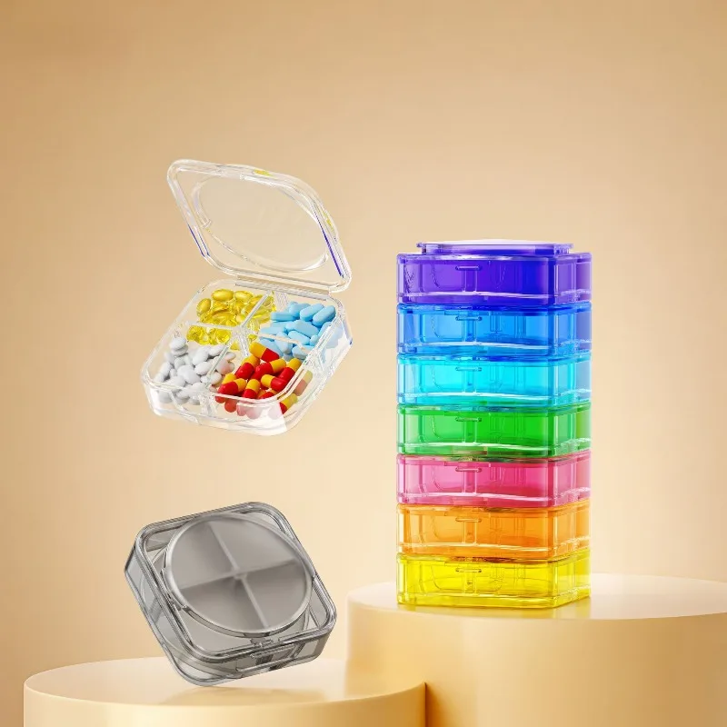 7-Layer Combined Pill Box, Food Grade 7 Days Independent Compartments, Portable Pocket Medicine Storage Organizer