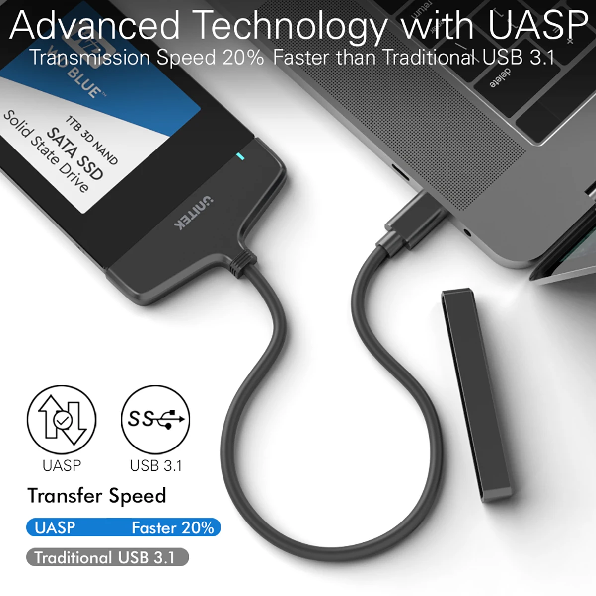 Unitek Hard Drive Adapter USB Type-C 3.1 to SATA for 2.5 inch SATA HDD/SSD Hard Disk Solid State Drives Connector Support UASP