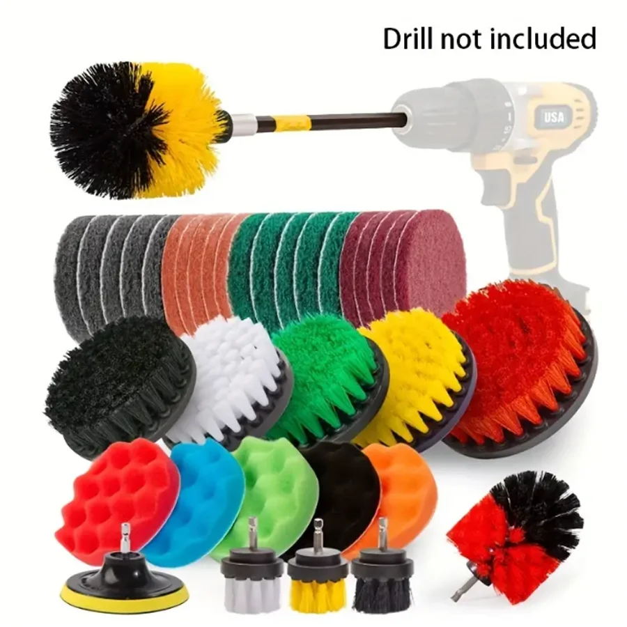 Drill Brush Power Scrubber Cleaning Brush Extended Long Attachment Set All Purpose Drill Scrub Brushes Car Polishing Pad Kit