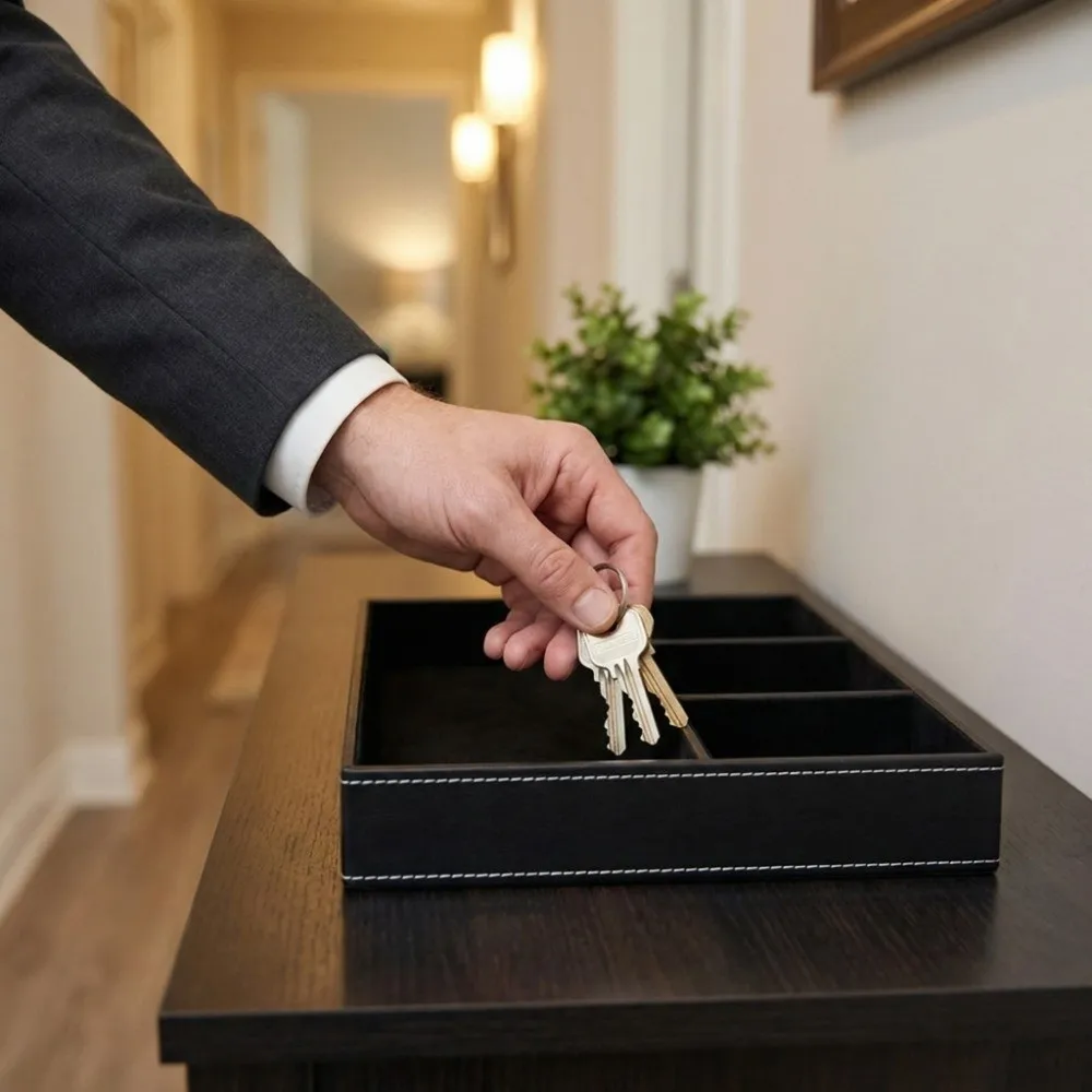 

Устойчивый кожаный лоток для хранения, многофункциональный влагостойкий настольный органайзер, коробка для ключей, деловые принадлежности