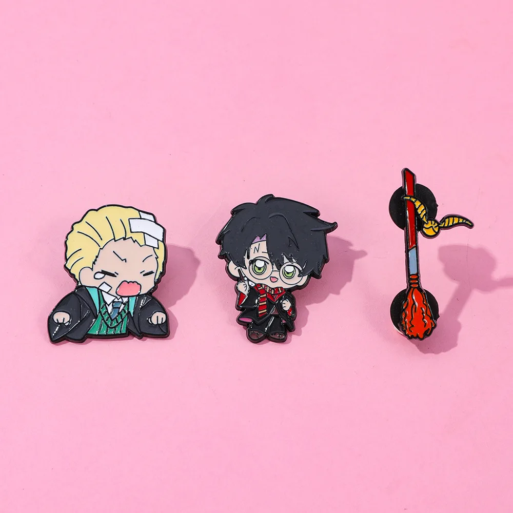 1 Set Cute Cartoon Creative Magical Character Metal Badge Film and Television Novel Magic Broom Little Thief Alloy Brooch