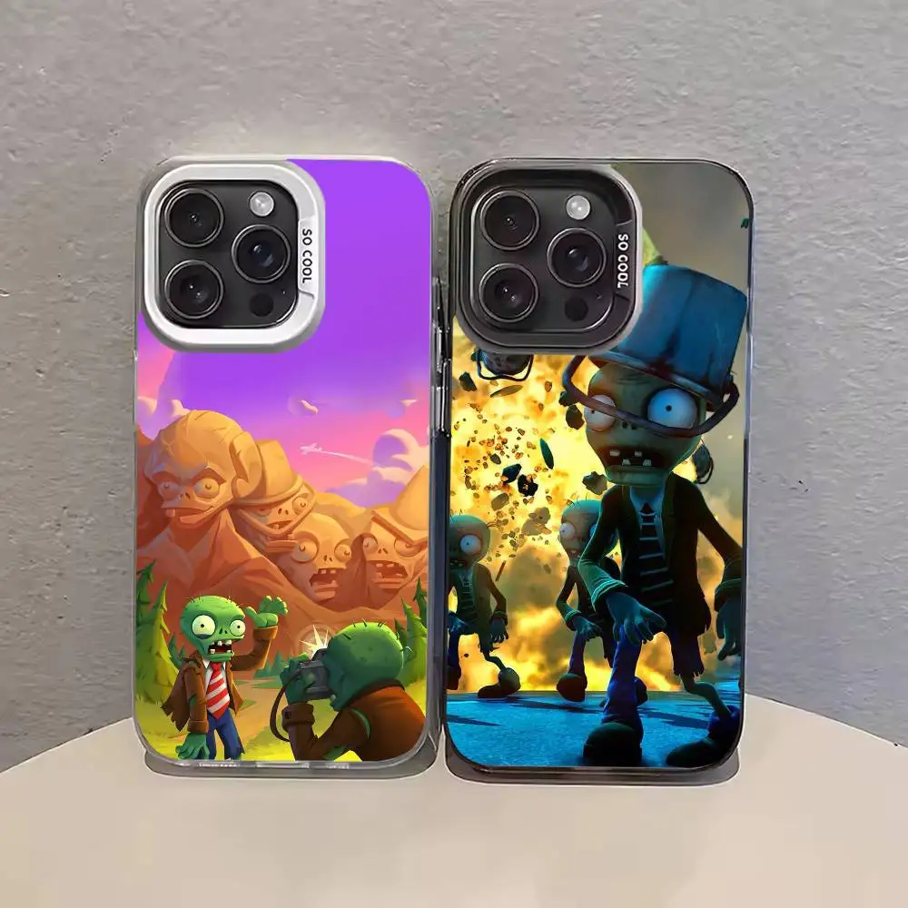 

Game P-Plants VS Z-Zombies Strategy Phone Case For iPhone 17,16,15,14,13,12,11,Pro Max,Plus black Candy Silver Cover