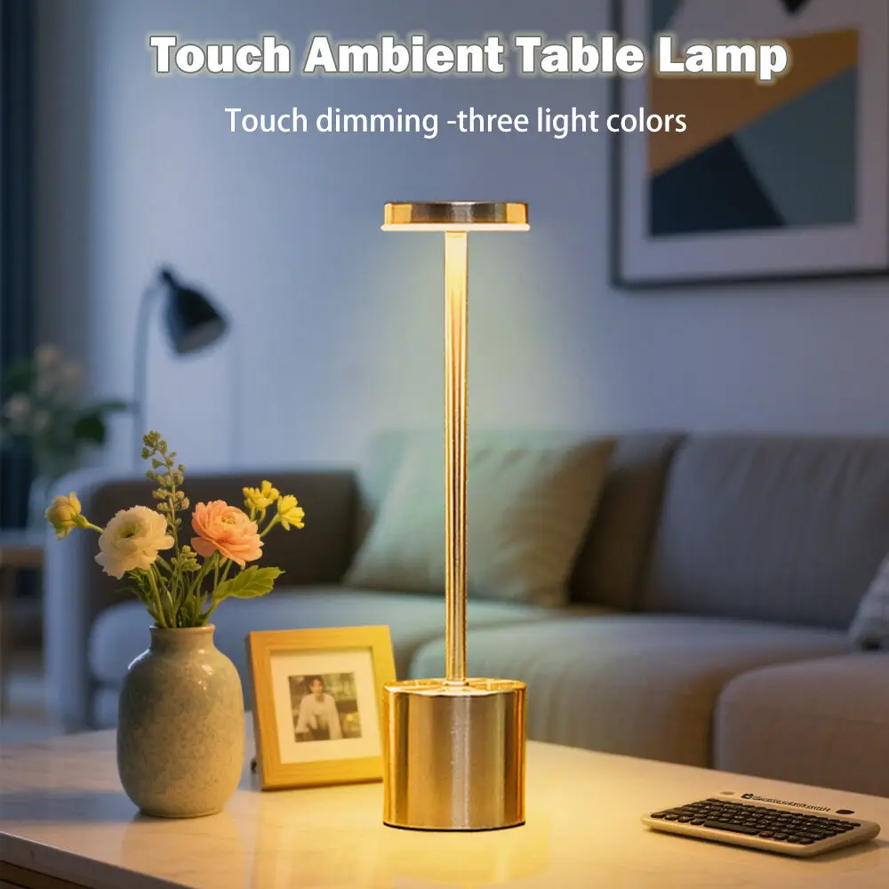 Classic Table Lamp USB Rechargeable Night Light Stepless Dimming Touch Desk Lamp 3 Colors Bedside Lamp Bar Hotel Decoration