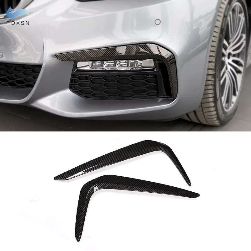 For BMW 5 Series G30 530liM 2018 - 2022 ABS Chrome / Carbon Texture Car Front Fog Lights Lamp Eyelid Eyebrows Strips Cover Trim