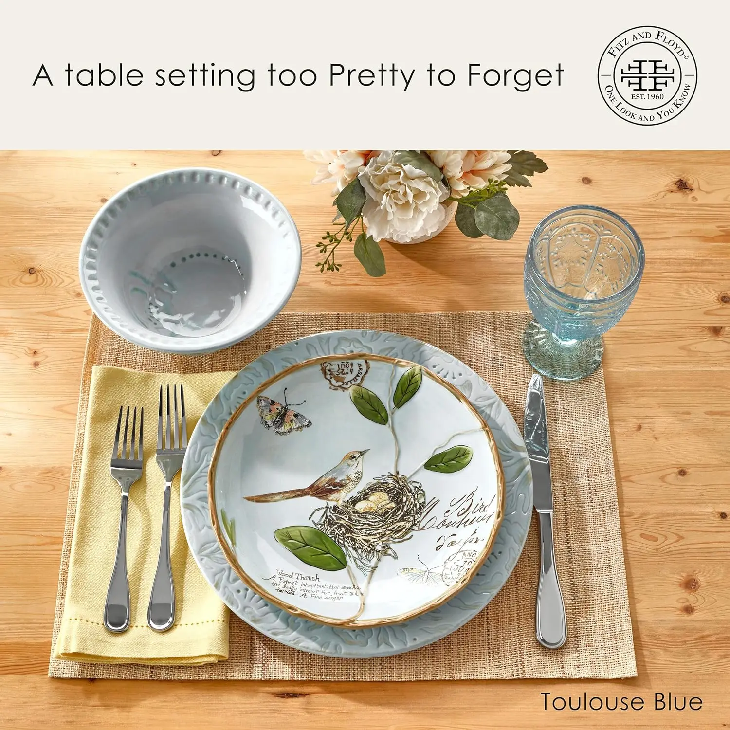 12-częściowy zestaw naczyń Toulouse Blue, serwis dla 4 osób