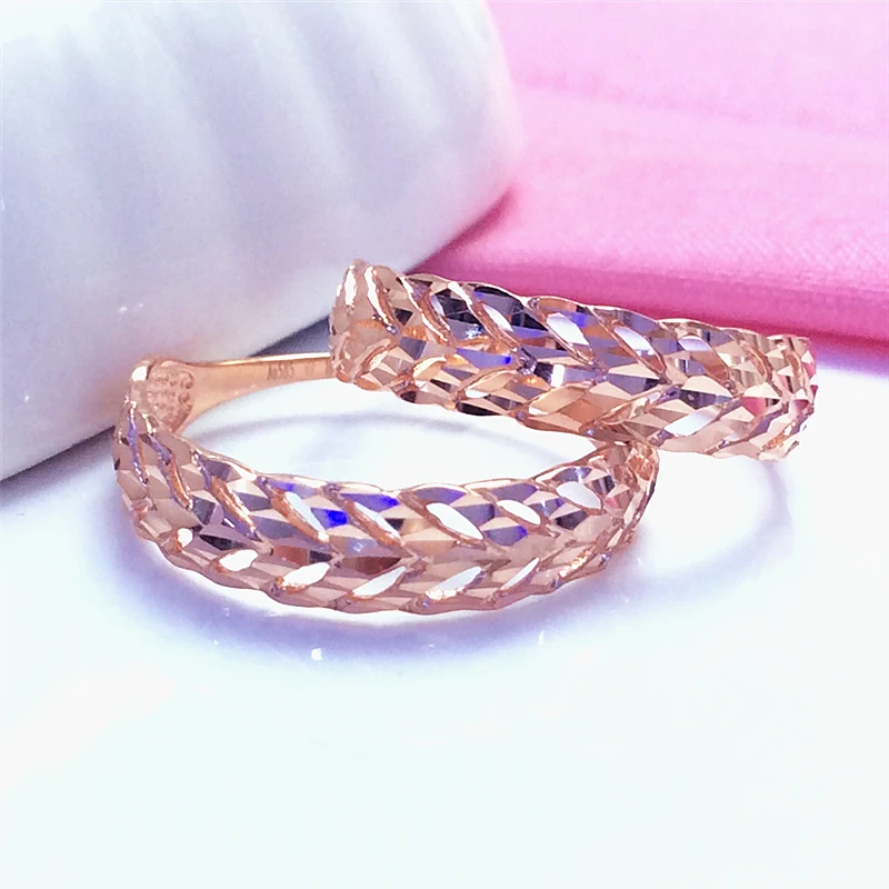 585 Purple Gold New Rings For Women Opening Adjustable Bright 14K Rose Gold Carved Design Fashion Art Charm Jewelry Gift