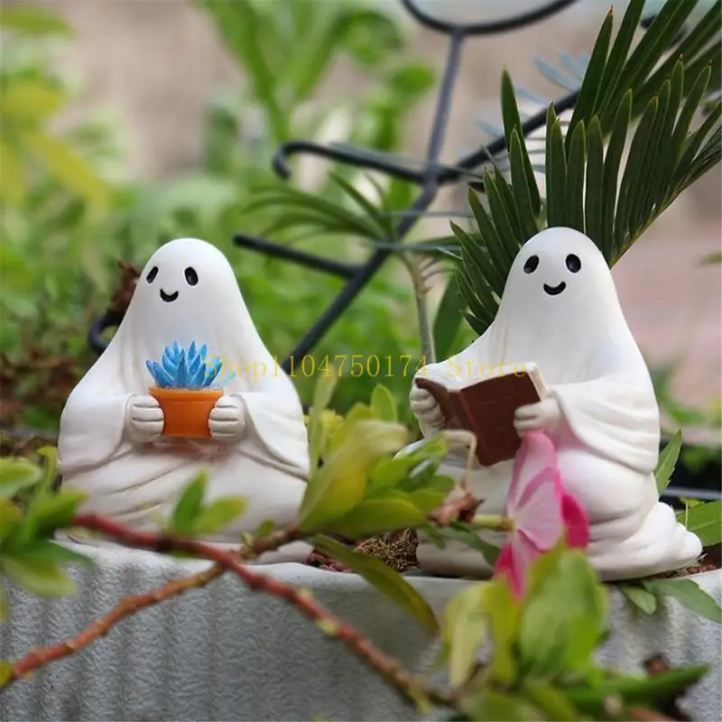 Halloween Ghostly Figurines Reading Ghostly Statue Sculpture Garden Decors top sale