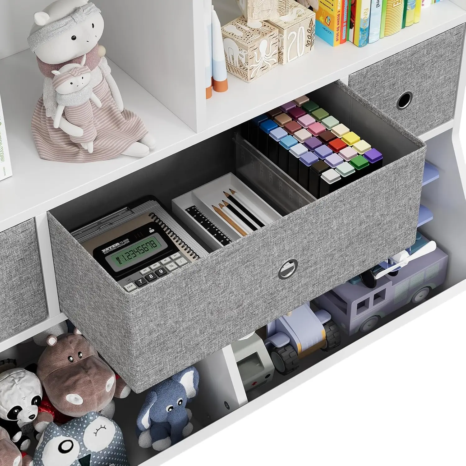 Amyove Kids Toy Storage Organizer, ชั้นวางหนังสือสําหรับเด็กพร้อมชั้นวางหนังสือ 2 ชั้น, ลิ้นชักถอด 3 ลิ้นชักและ 2 Cubbies, อุปกรณ์จัดเก็บของเล่นและ