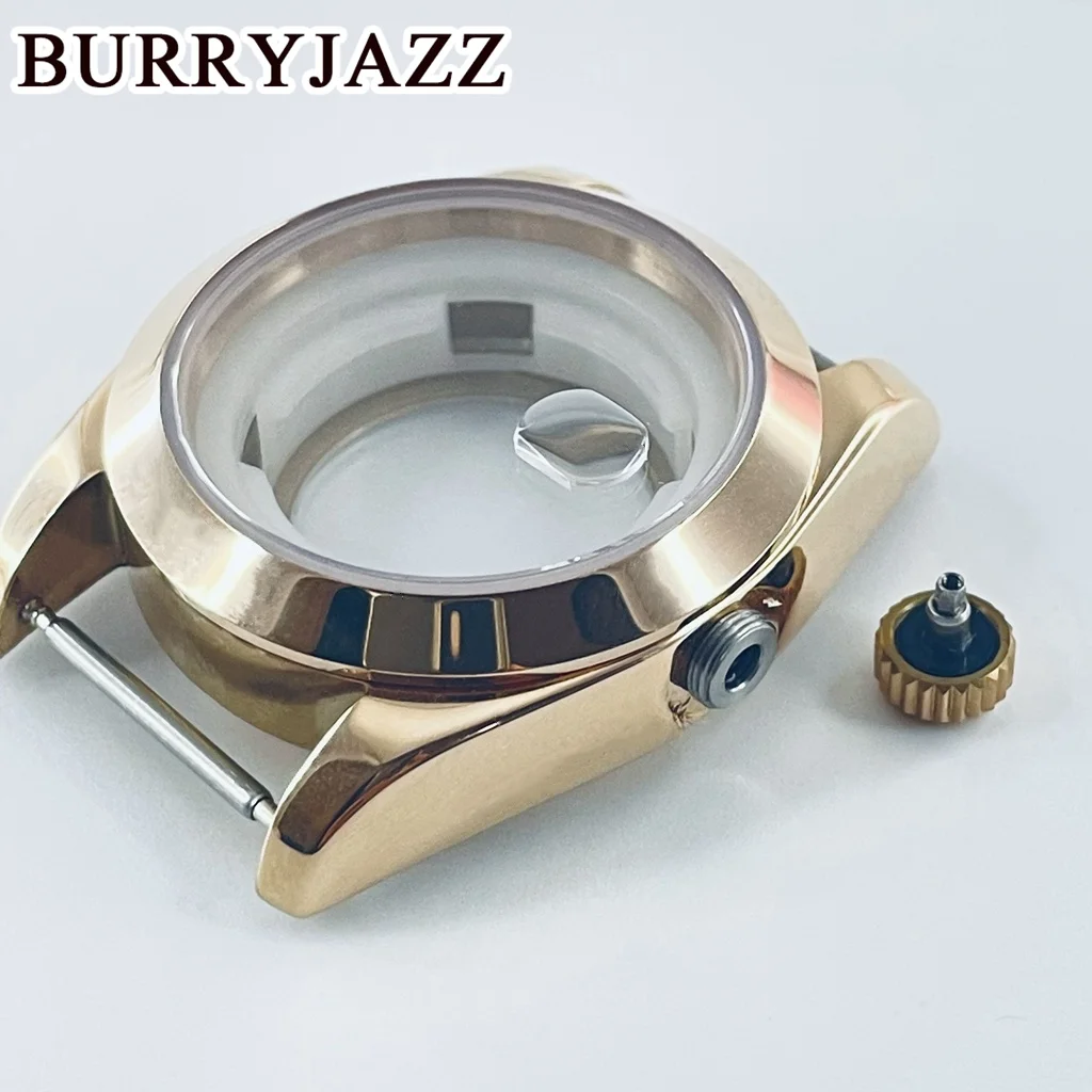 BURRYJAZZ 31 ملم NH05 NH06 حافظة ساعة فضية ووردية من الفولاذ المقاوم للصدأ مع ياقوت كريستال مقاوم للماء