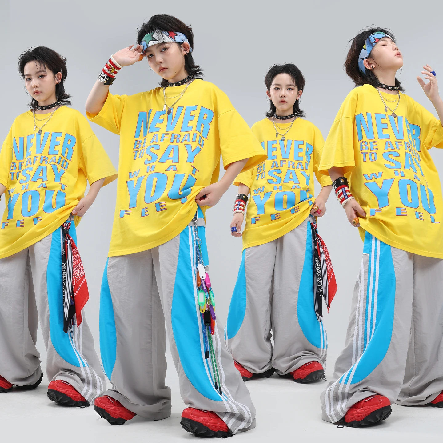 Kids Hip Hop Dance Outfits Yellow T-Shirt Contrast Pants Loose Streetwear for Boys Girls Hip-hop Jazz Stage Performance Costumes