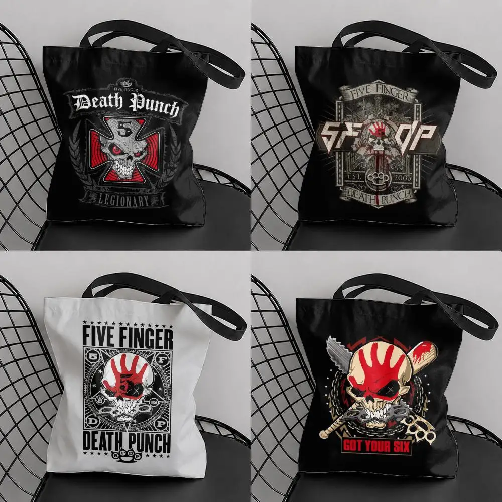 Five F-Finger Death P-Punch Storage Bags Canvas Tote Bag Double-Sided Print Lightweight Shoulder Travel Beach Bag Gift Eco