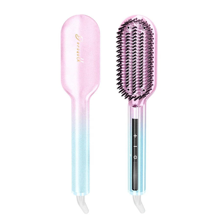 Portable Hair Straightener Comb High Temp 450F Fast Heated Hot Comb Negative Ion Hair Straightener Brush