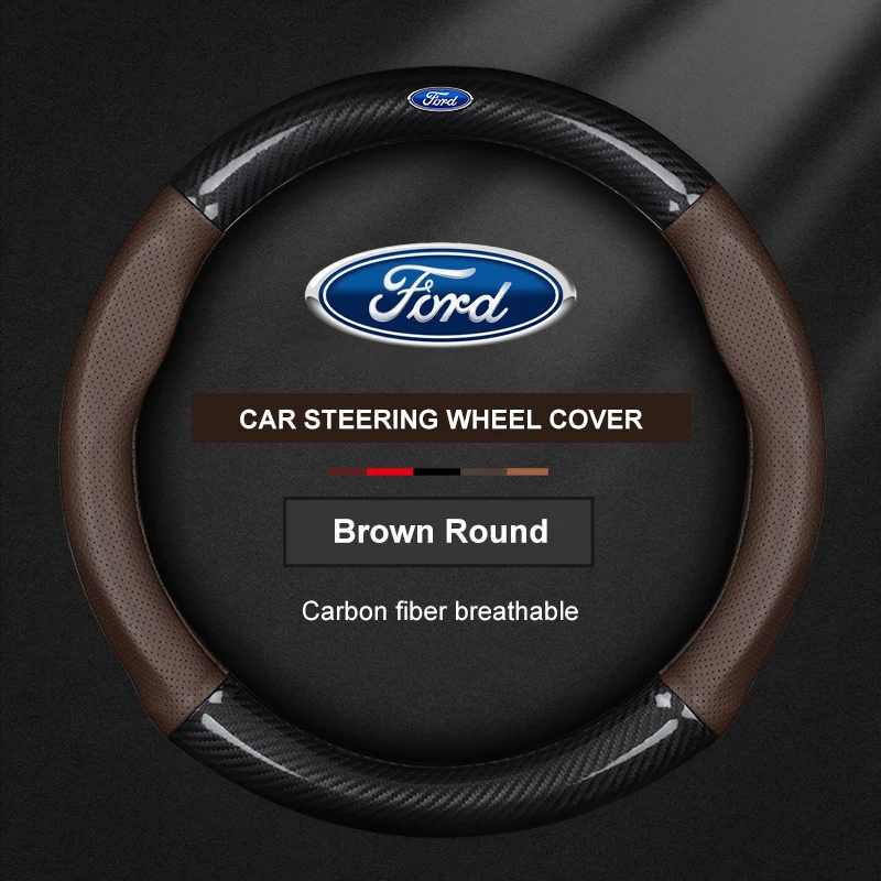 For Ford Explorer Escape Mustang Edge Fiesta Focus Kuga Edge Puma EcoSport Ranger Transit Leather Car Steering Wheel Cover 38cm