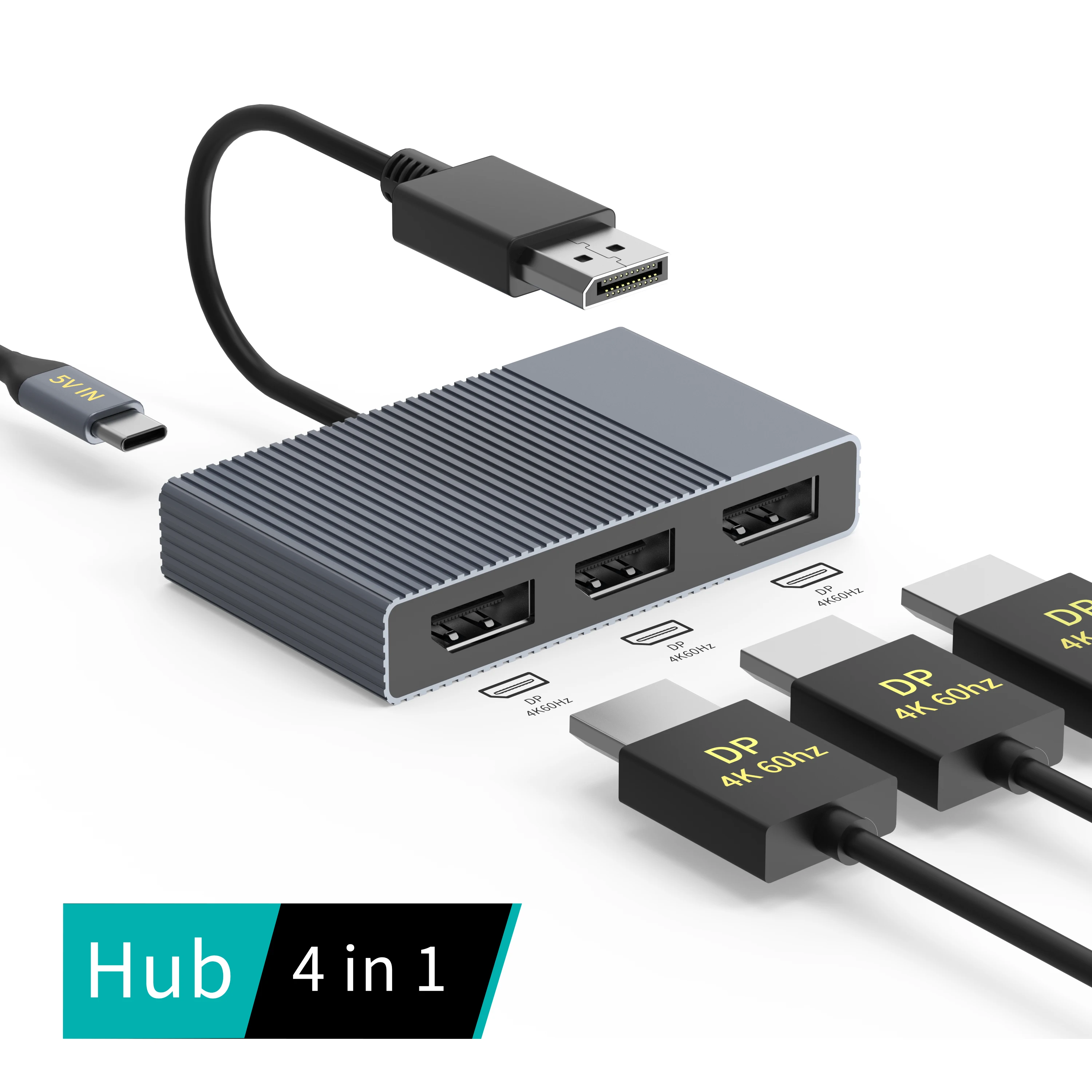 DP to Triple DP Adapter | DisplayPort to 3 DisplayPort Splitter 4K 60Hz | USB-C 5V2A Power Input | Multi Monitor MST Hub