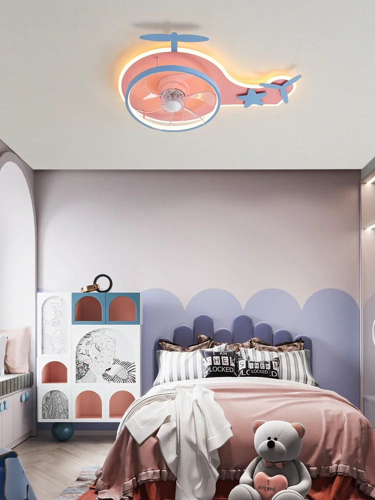 Nordic simple children's room ceiling lamp creative aircraft fan lamp ultra thin bedroom invisible fan lamp